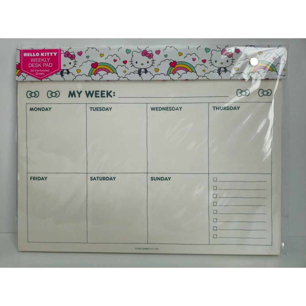 Hello Kitty Weekly Desk Pad Rainbows and Hearts